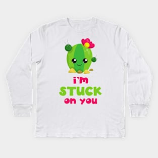 Cute Cactus, Kawaii Cactus, I'm Stuck On You Kids Long Sleeve T-Shirt